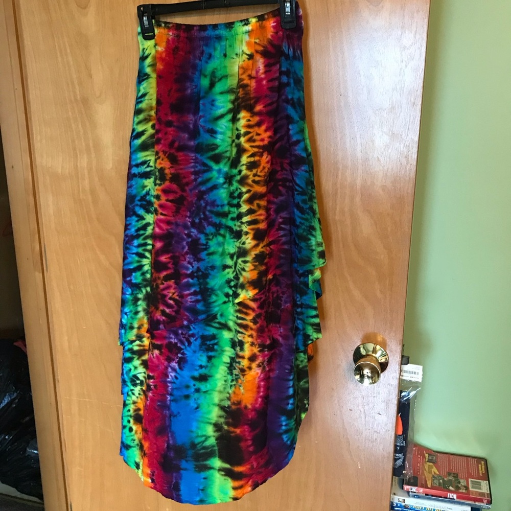 Rainbow Tie Dye high low skirt small